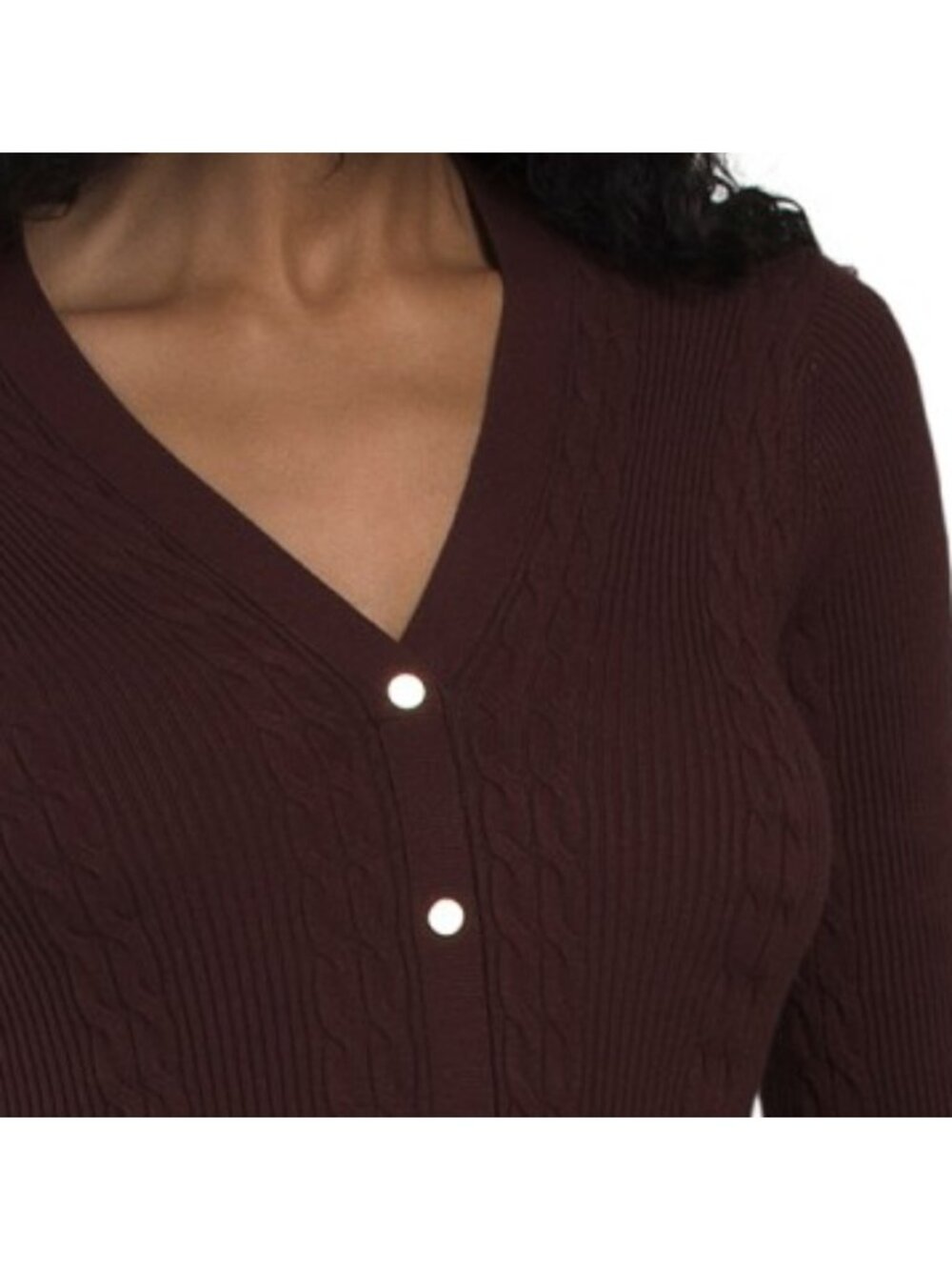 ELIE TAHARI Long Sleeve V-neck Button Cable Sweater Dress - Picture 3 of 3